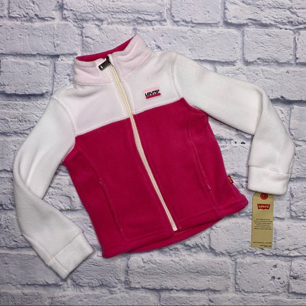 Levi’s Fleece Zip Up Jacket in White/Pink